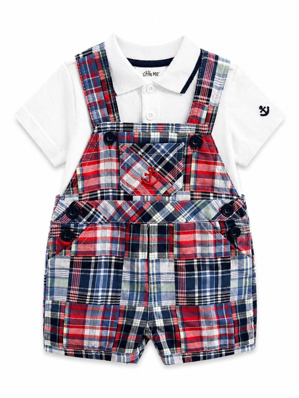NWT Little Me Baby Boy Nautical Plaid Romper Set 2 Piece Outfit Size 6 Months